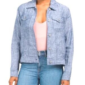 JNY Jones New York 100% Linen Jacket Womens XL‎ Baby Blue Minimal Beachy Coastal